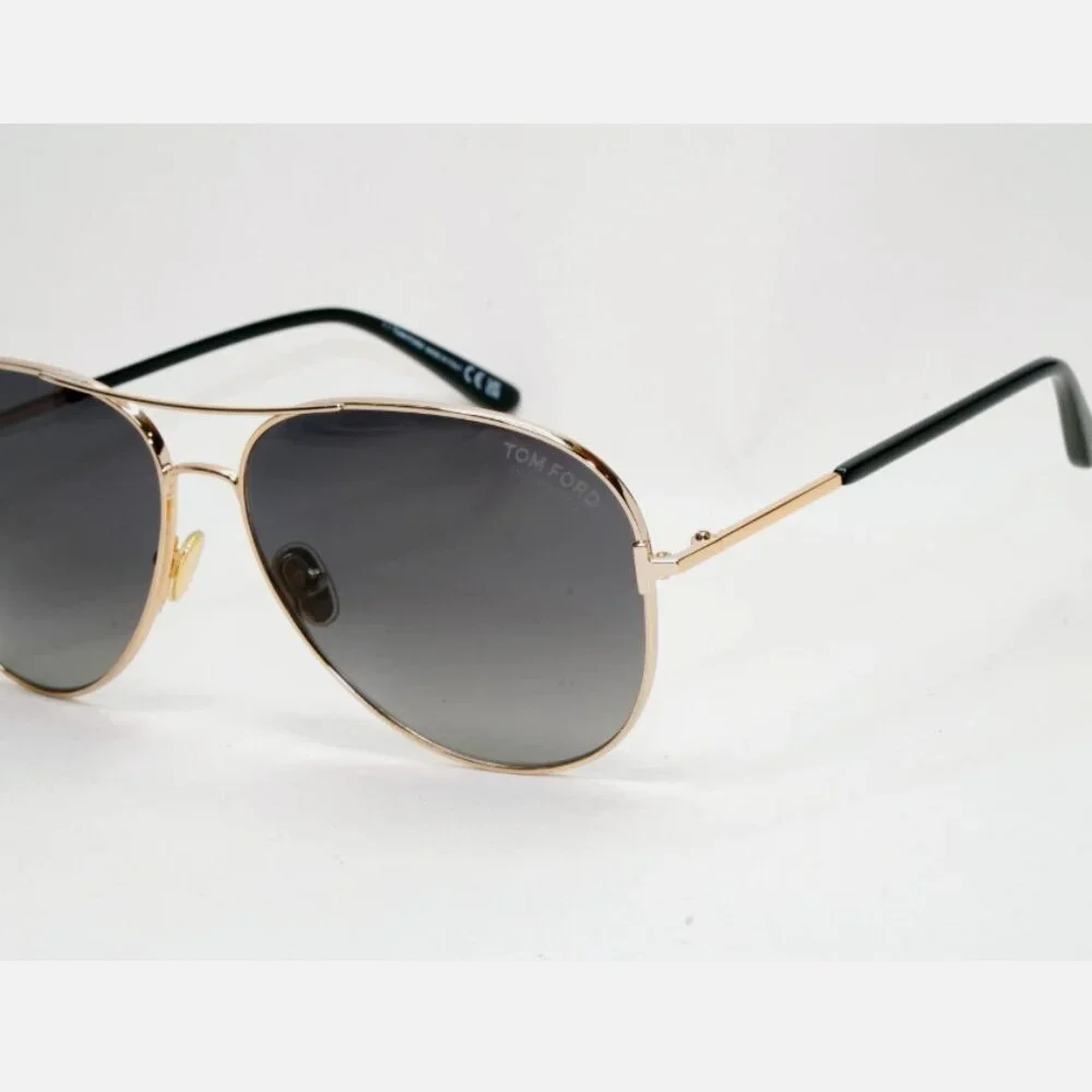 Tom Ford Sunglasses Polarized Gold Pilot Grey 61mm New